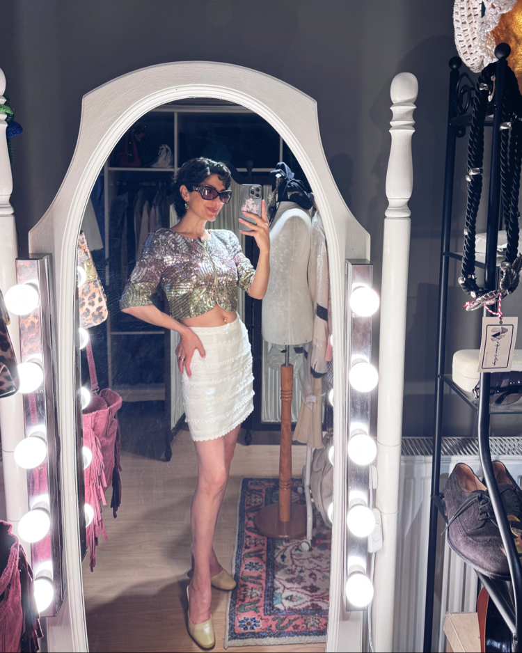 Forever New Embellished Sequin Cropped Jacket – Iridescent Art Deco