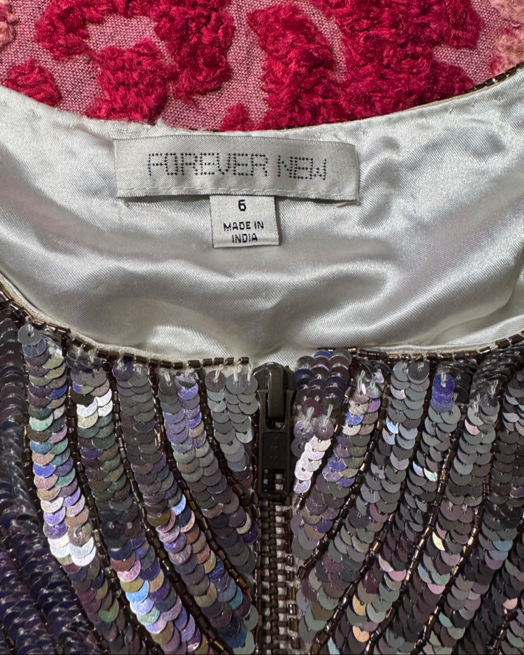 Forever New Embellished Sequin Cropped Jacket – Iridescent Art Deco