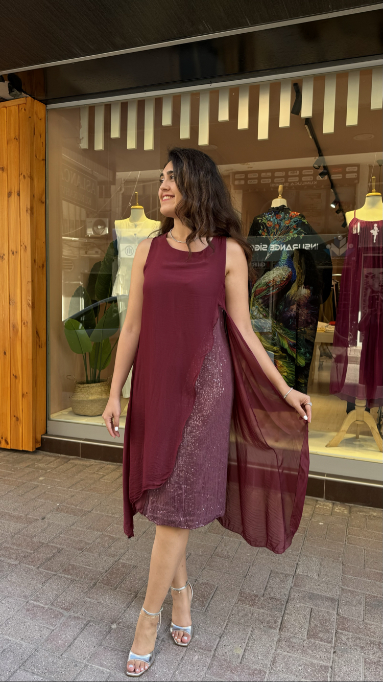 Fulya Bordo Elbise - İPEK
