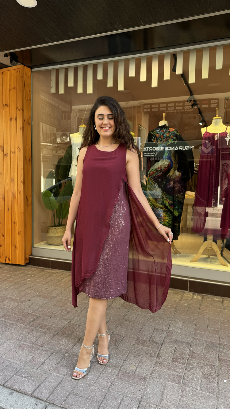 Fulya Bordo Elbise - İPEK