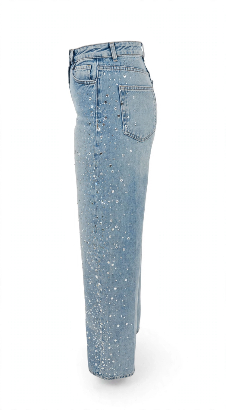 Cam Taş Detaylı Baggy Jean