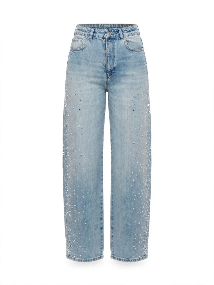 Cam Taş Detaylı Baggy Jean