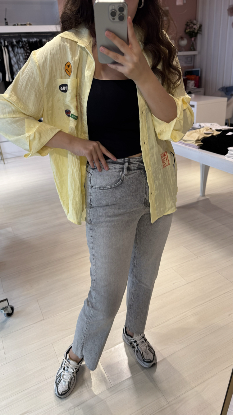 Gri Kesik Paça Boy Fit Jean