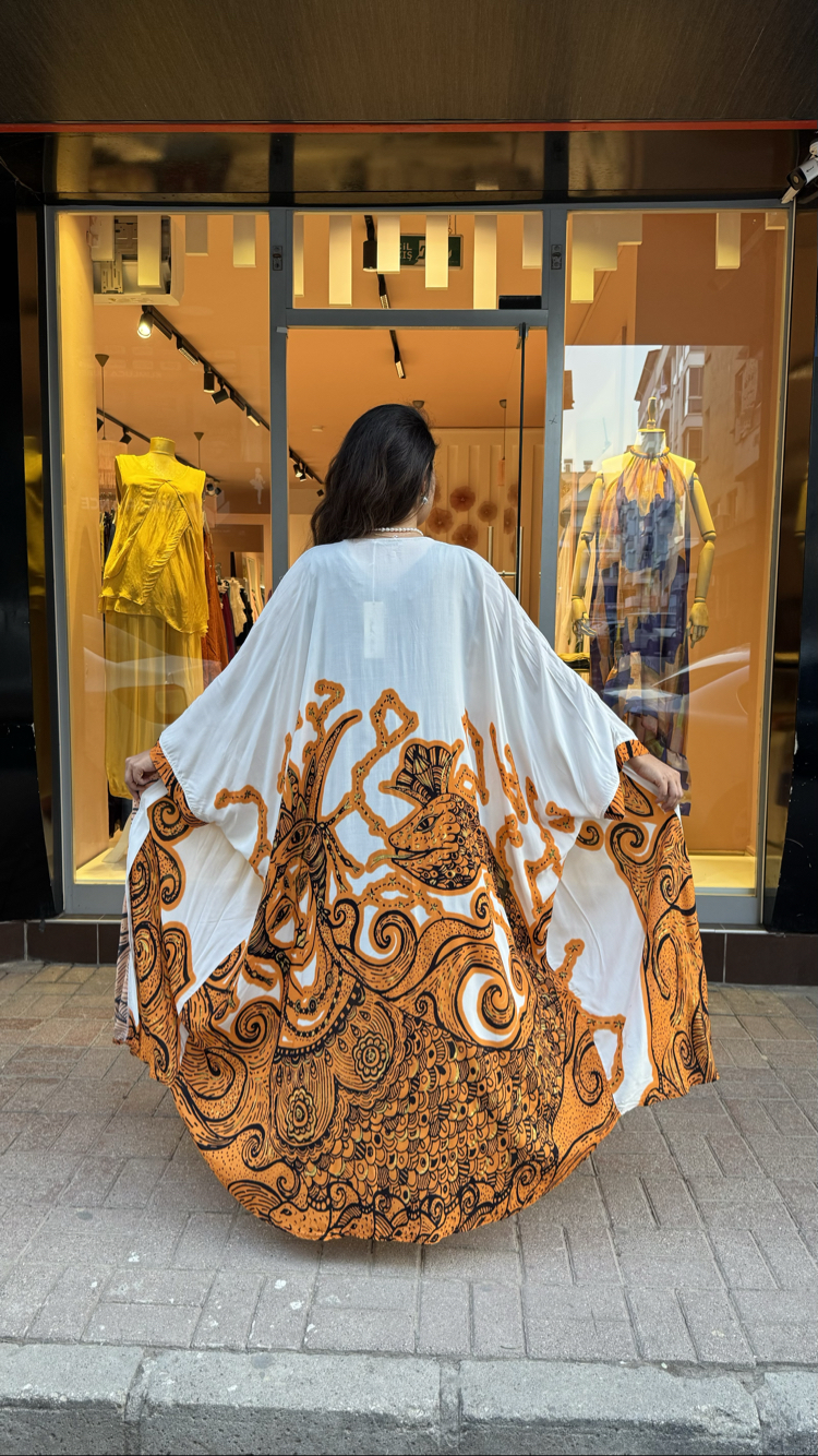 Tarçın Şahmeran Desen Viskon Kimono