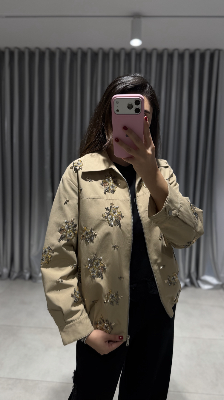 Camel Pul İşlemeli Bomber Ceket