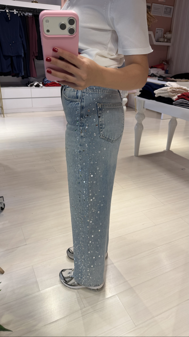 Cam Taş Detaylı Baggy Jean