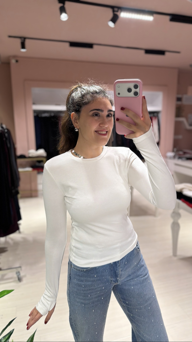 Bisiklet Yaka Parmak Geçmeli Body