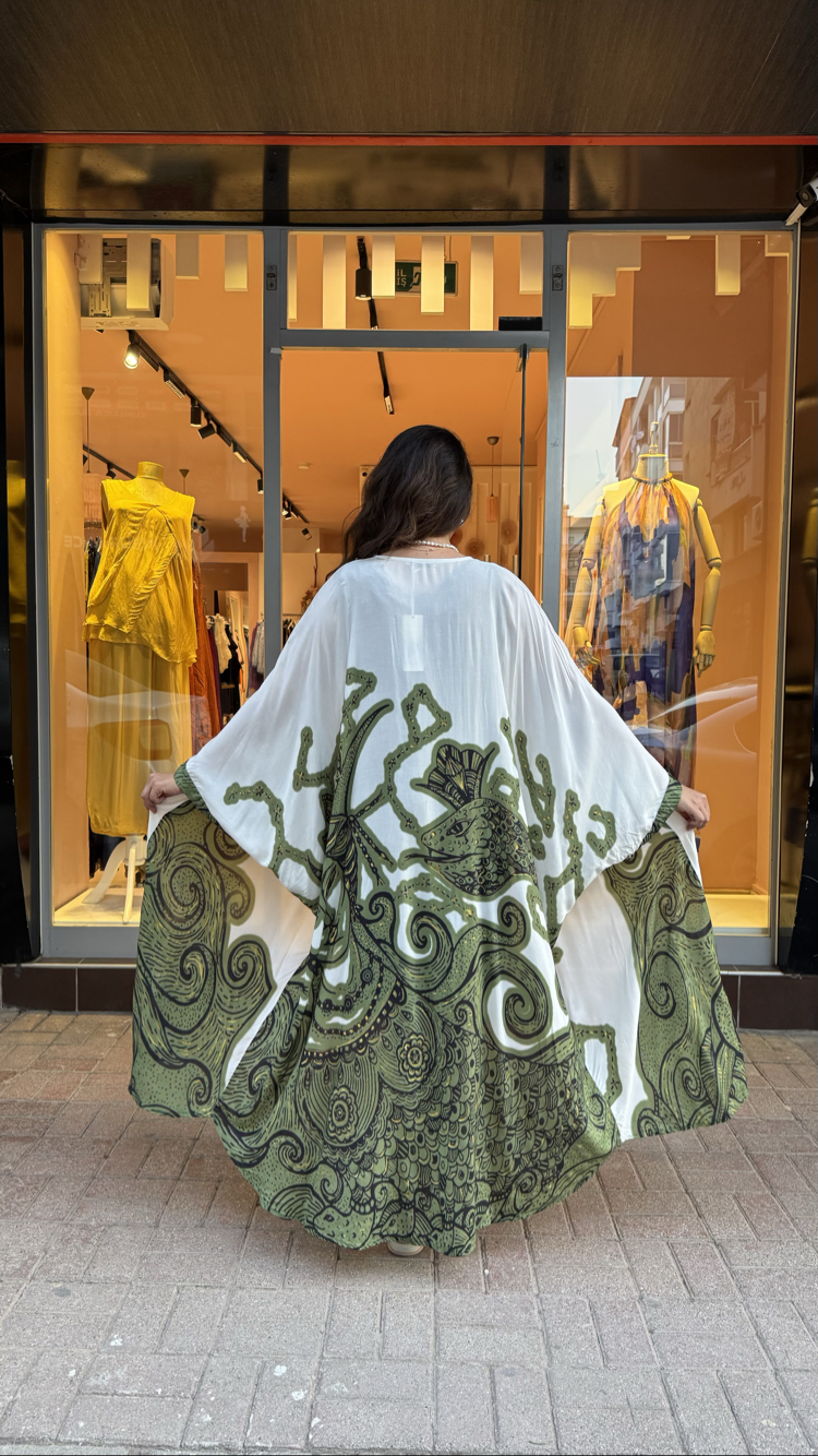 Haki Şahmeran Desen Viskon Kimono
