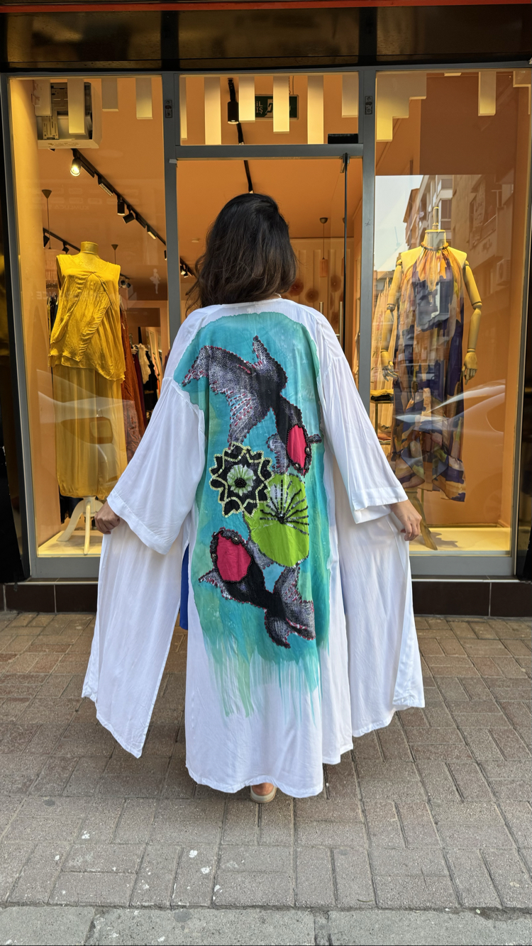Akvaryum Desen Viskon Kimono