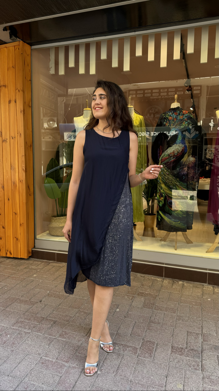 Fulya Lacivert Elbise - İPEK