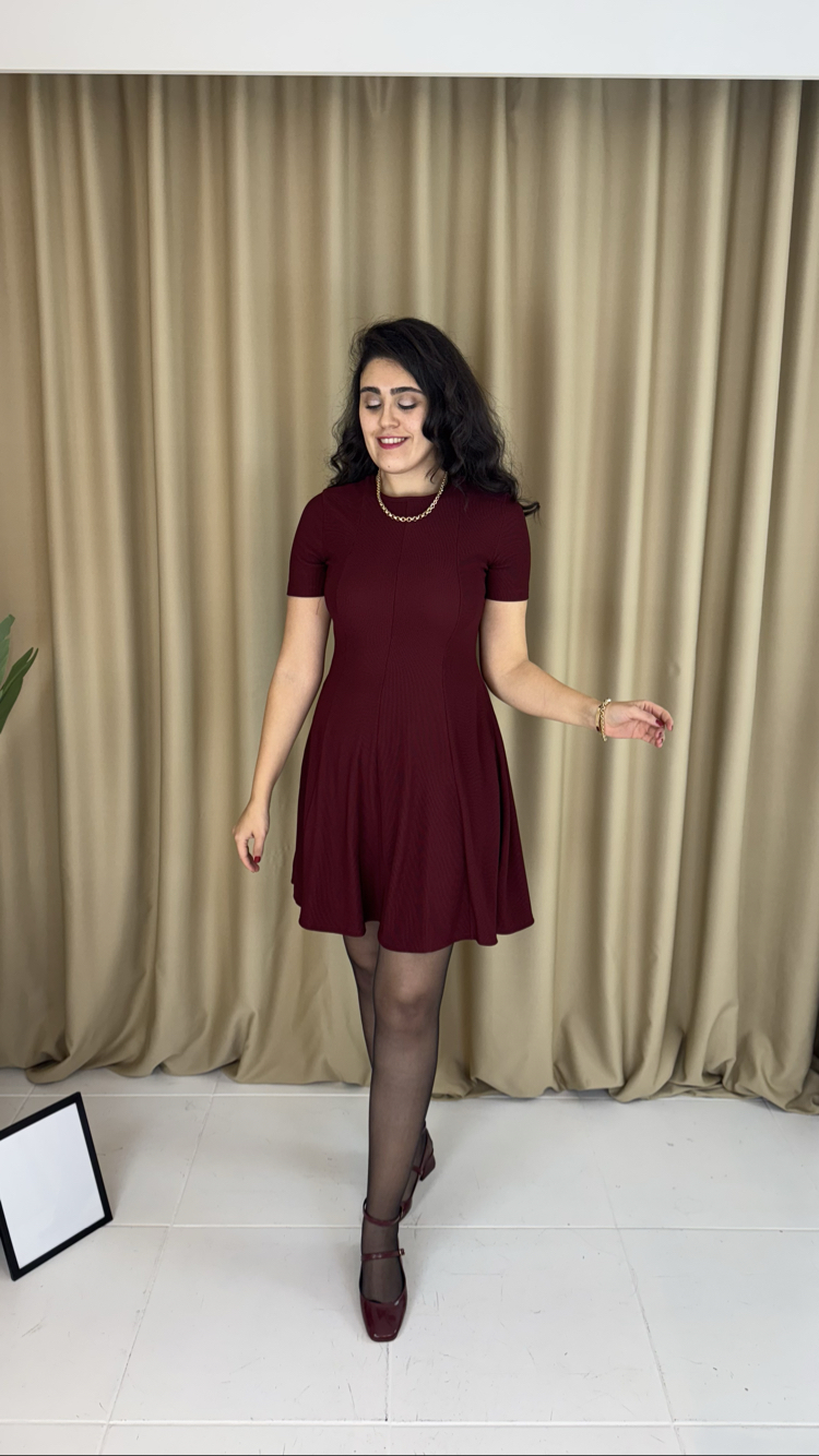Kırmızı Ottoman Kumaş Mini Çan Elbise