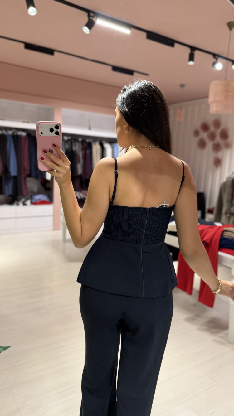 Lacivert Çiçek Büstiyer Takım