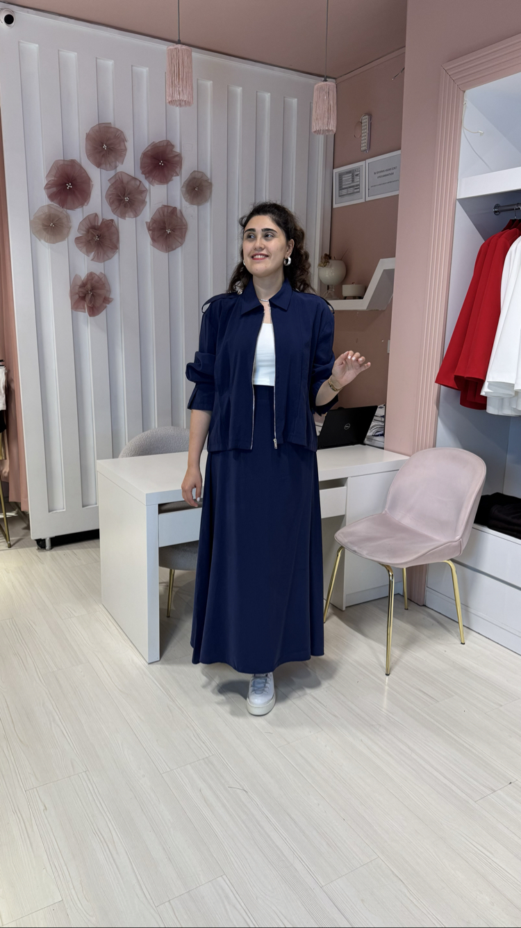 Lacivert Tensel Ceket Etek Takım