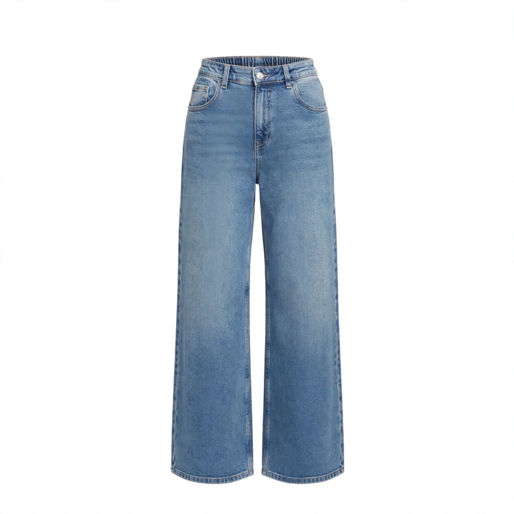 Mavi Arka Beli Lastikli Bol Paça Jean