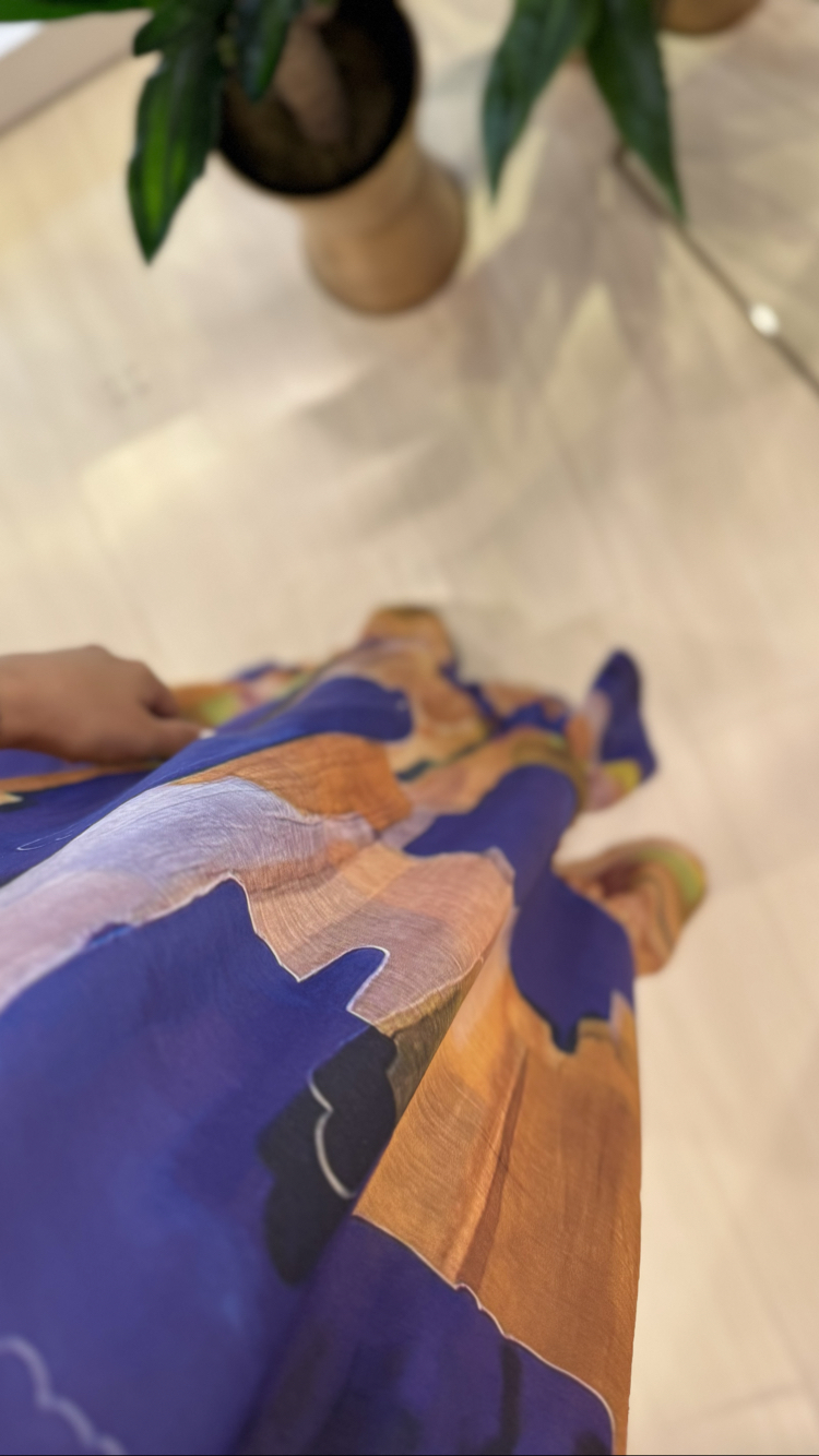 Halter Yaka Renkli Vual Kumaş Elbise