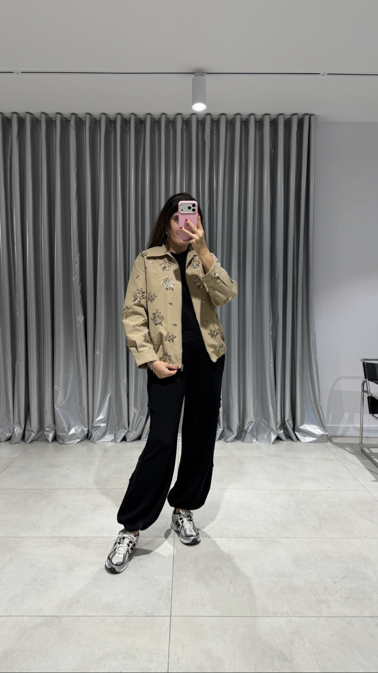 Camel Pul İşlemeli Bomber Ceket