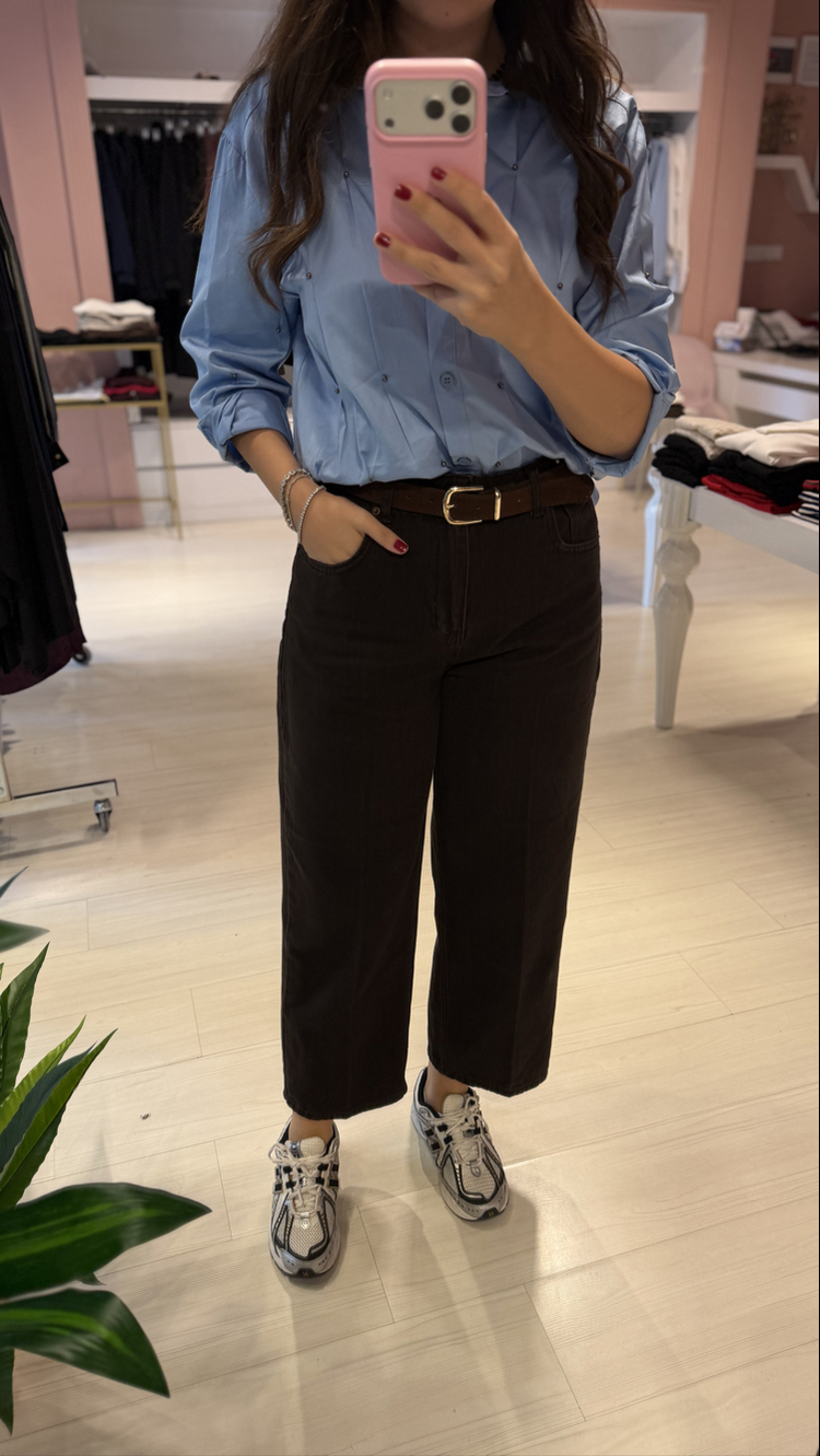 Kahve Kemerli Barrel Kesim Jean