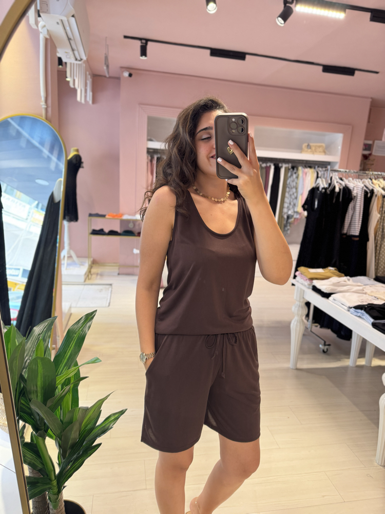 Kahve Oysh Şortlu Modal Takım
