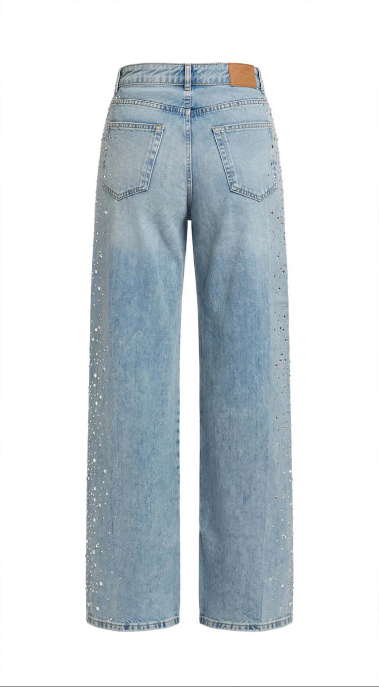 Cam Taş Detaylı Baggy Jean