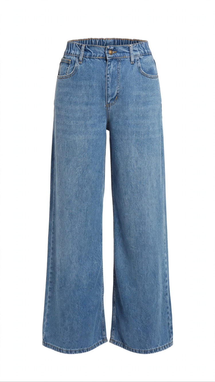 Mavi Beli Lastikli Tensel Jean