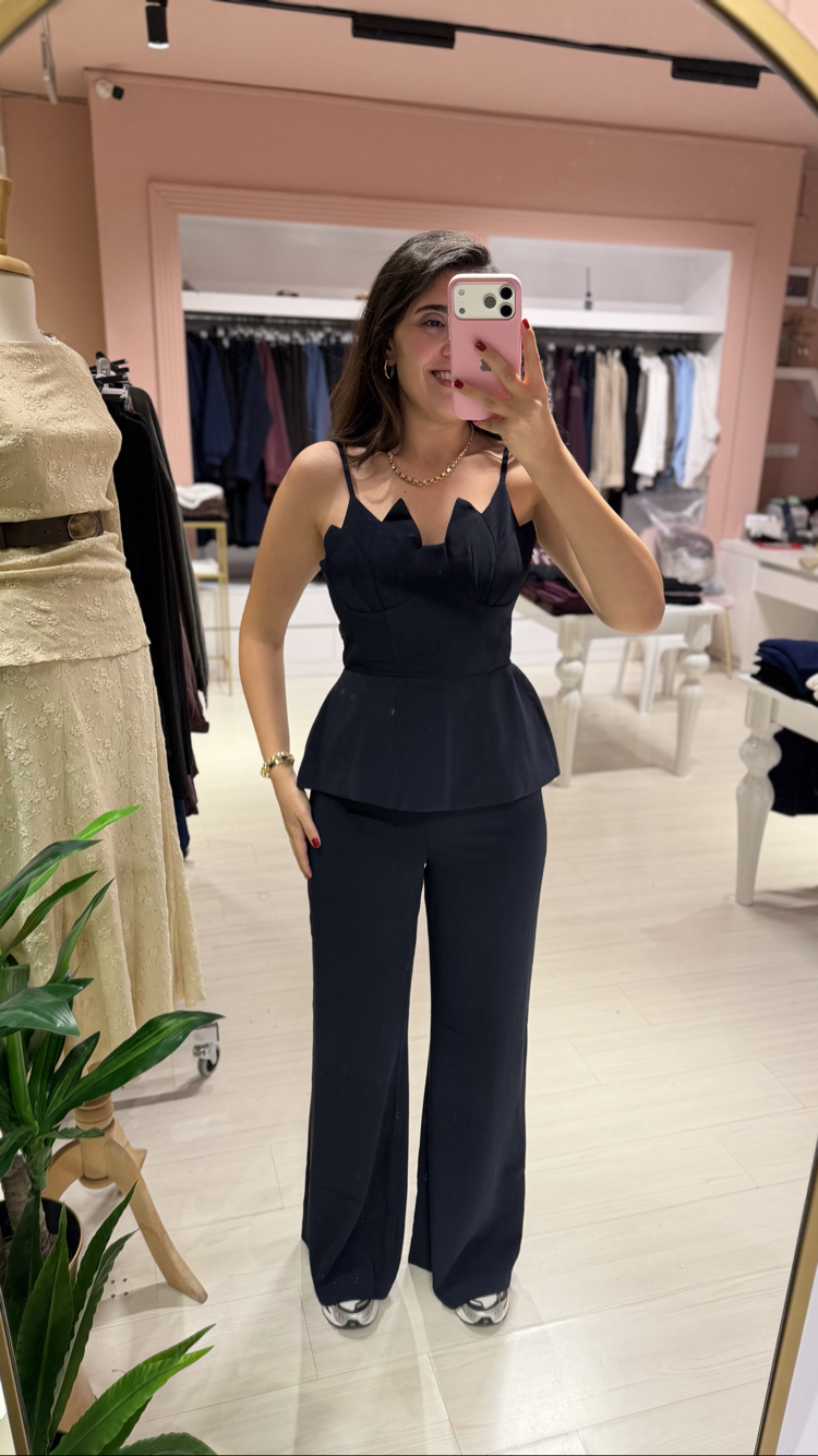 Lacivert Çiçek Büstiyer Takım