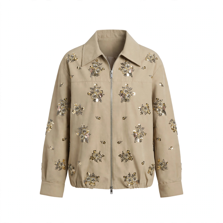 Camel Pul İşlemeli Bomber Ceket