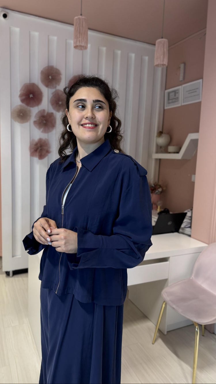 Lacivert Tensel Ceket Etek Takım