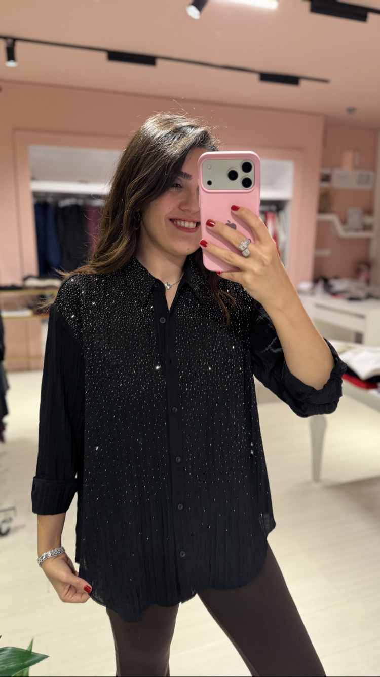 Siyah Full Taşlı Gömlek 