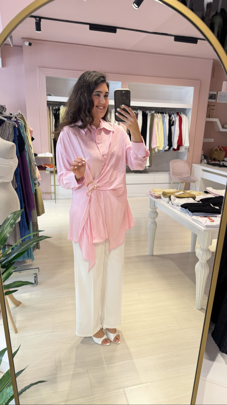 Pembe Gold Toka Detaylı Gömlek