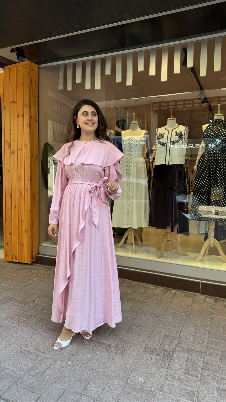 Pembe Fırfır Detaylı Tensel Elbise