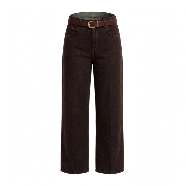 Kahve Kemerli Barrel Kesim Jean