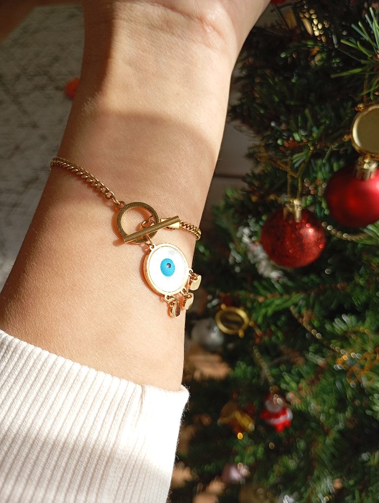 Çelik Gold Bileklik Göz Charm