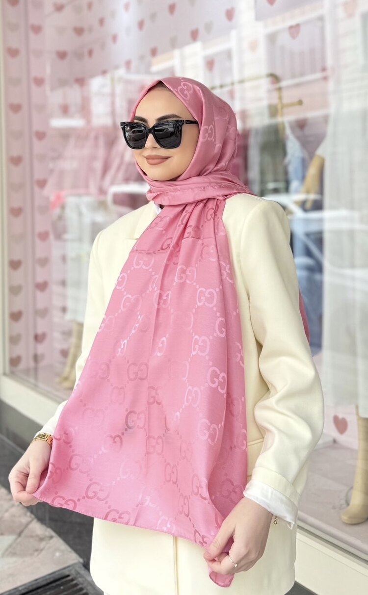 Şeker pembe pamuk jakar şal