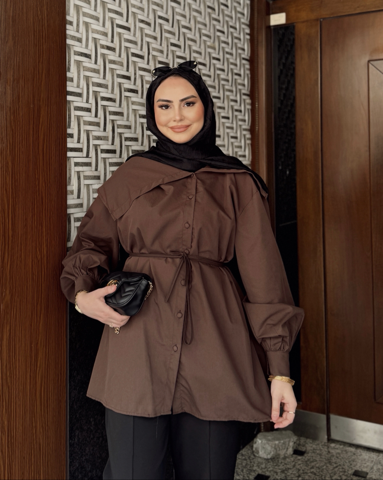 Geniş yaka Tunik kahve