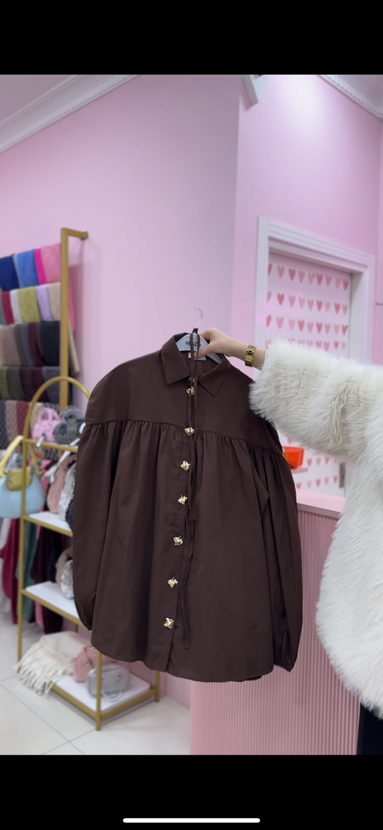 Kahve gold düğmeli tunik 