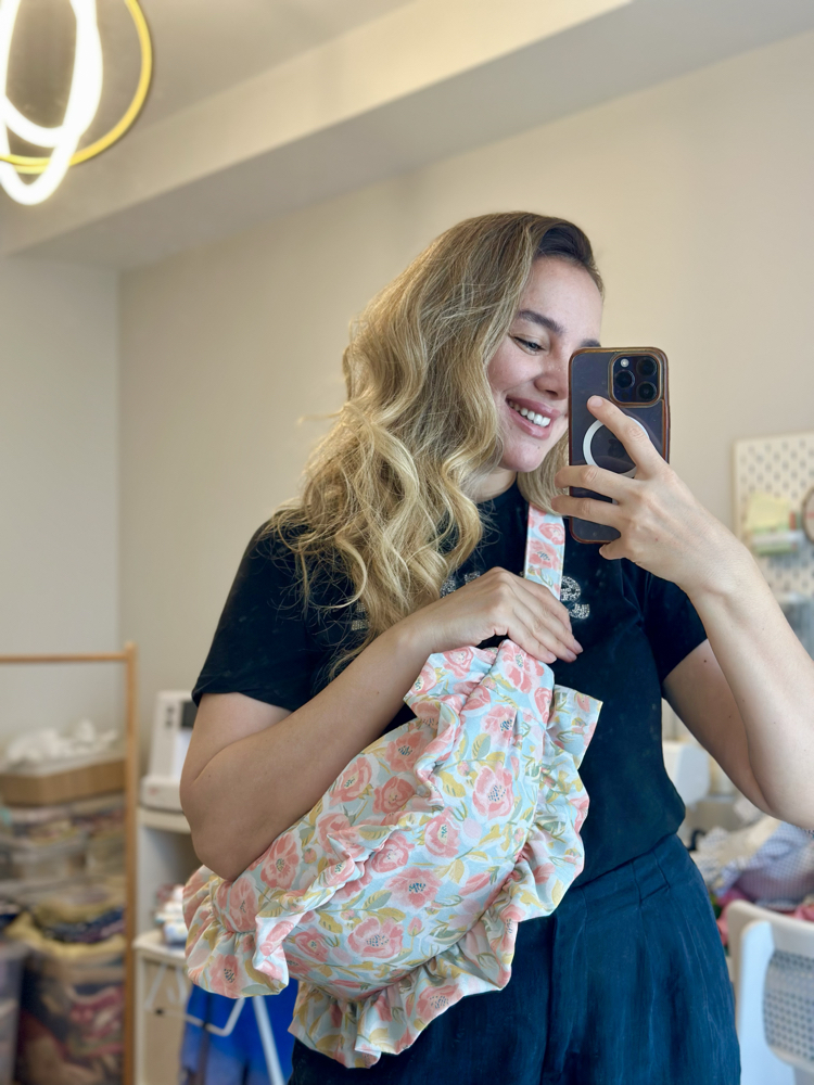 Bahar çiçekli fırfırlı moonbag