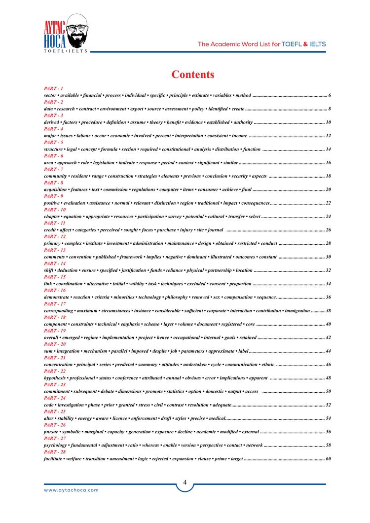 The Academic Word List for TOEFL & IELTS