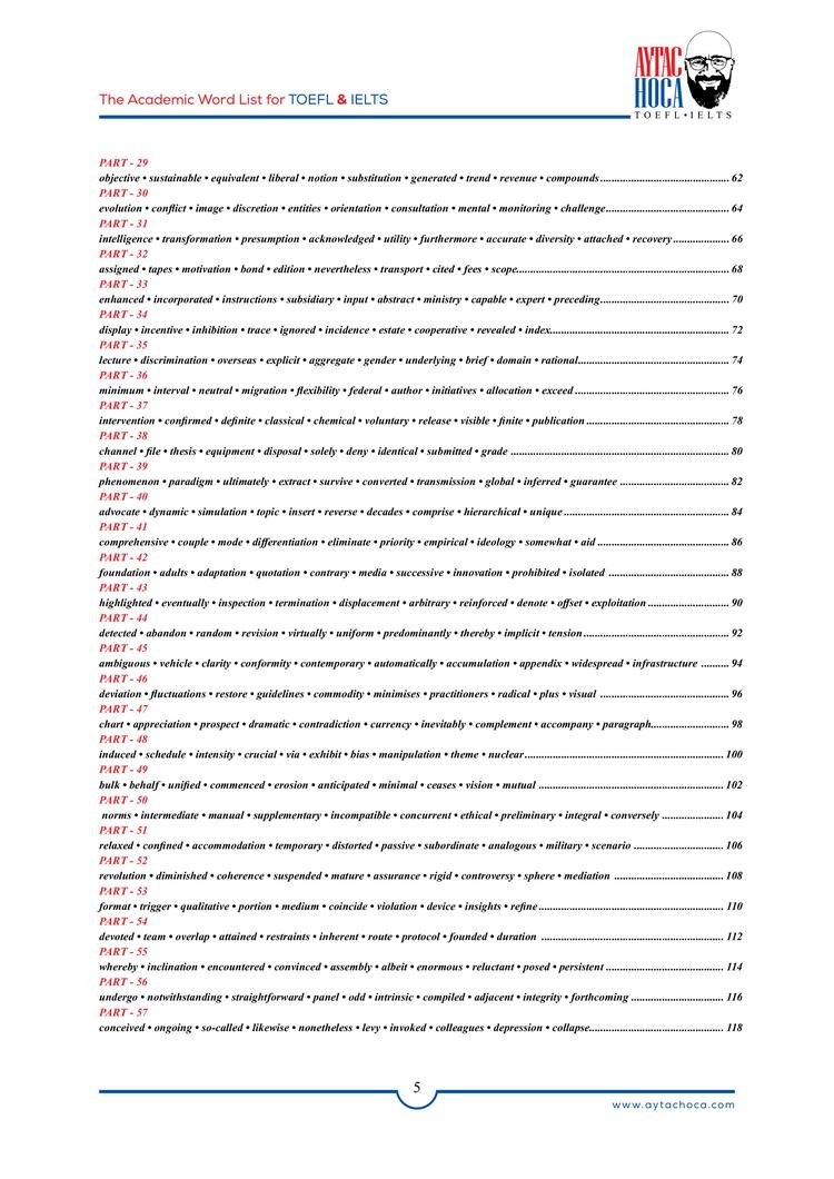 The Academic Word List for TOEFL & IELTS