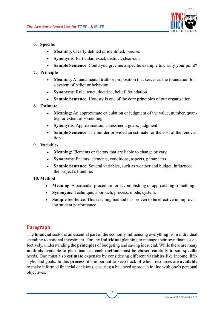 The Academic Word List for TOEFL & IELTS