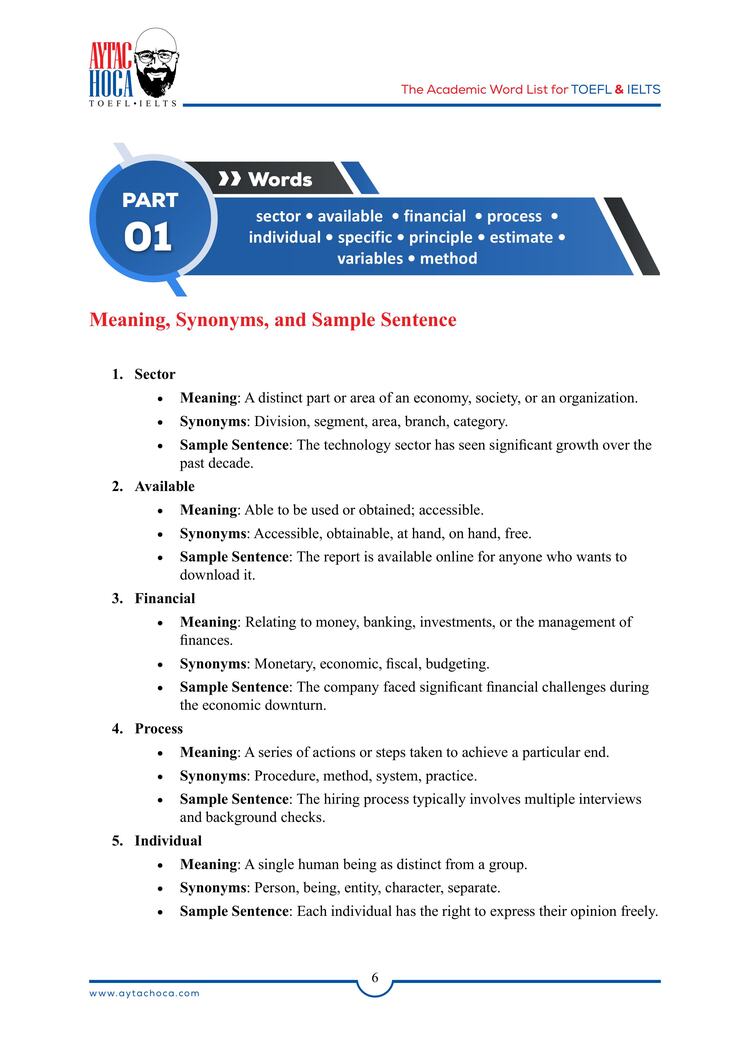 The Academic Word List for TOEFL & IELTS