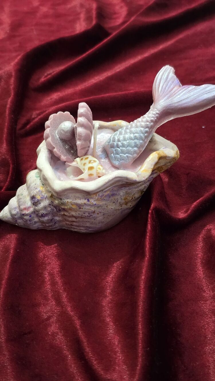 Mermaid Candle, deniz kabuğu obje (deniz kızı) ♀️