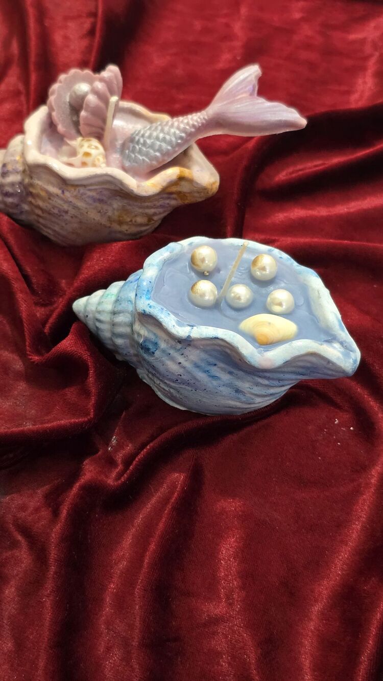 Mermaid Candle, deniz kabuğu obje (deniz kızı) ♀️
