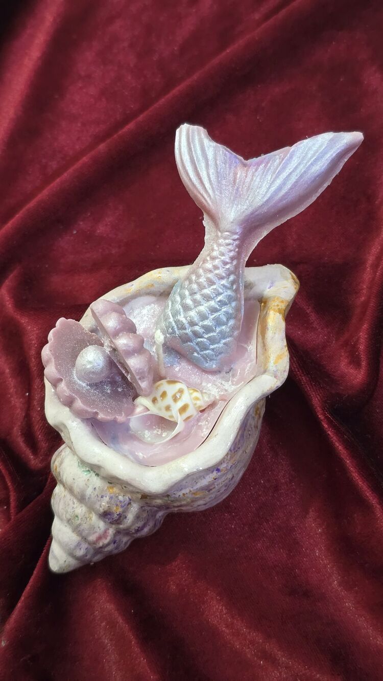 Mermaid Candle, deniz kabuğu obje (deniz kızı) ♀️