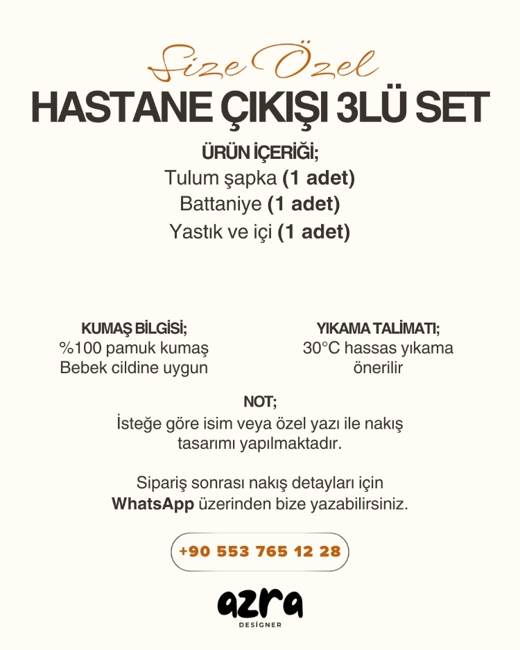 Hastane Çıkışı 3’lü Set – %100 Pamuk Müslin | İsme Özel Tasarım