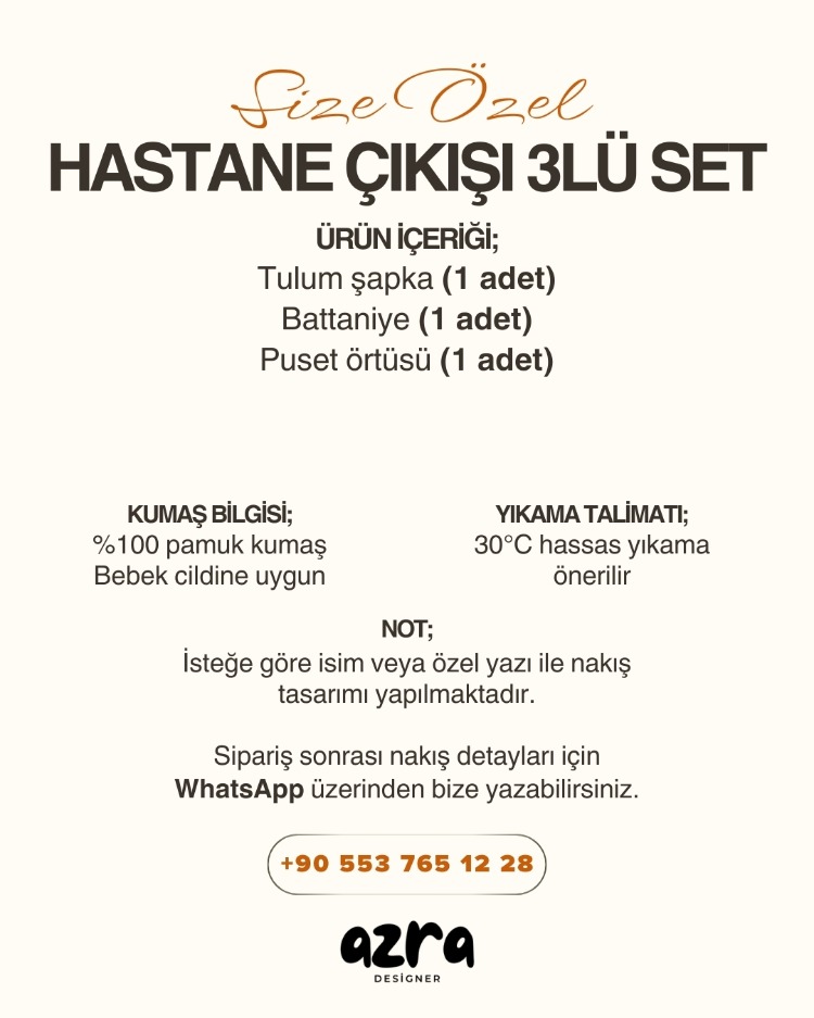 Hastane Çıkışı 3’lü Set – %100 Pamuk Müslin | İsme Özel Tasarım