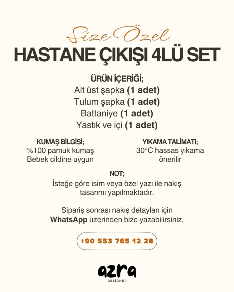 Hastane Çıkışı 4’lü Set – %100 Pamuk Müslin | İsme Özel Tasarım