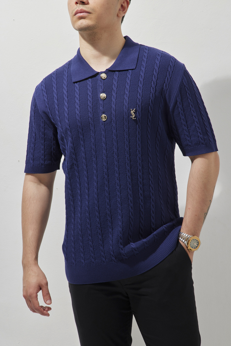 A+ Yves Saint Laurent Polo Yaka T-Shirt Navy Blue