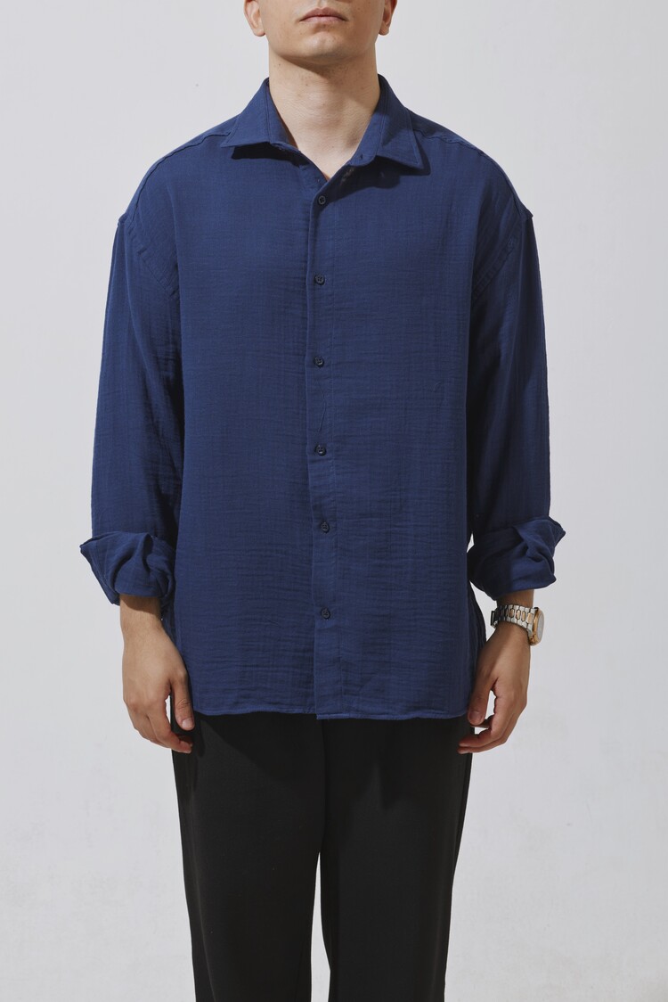 Babylon Oversize Müslin Gömlek - Navy Blue
