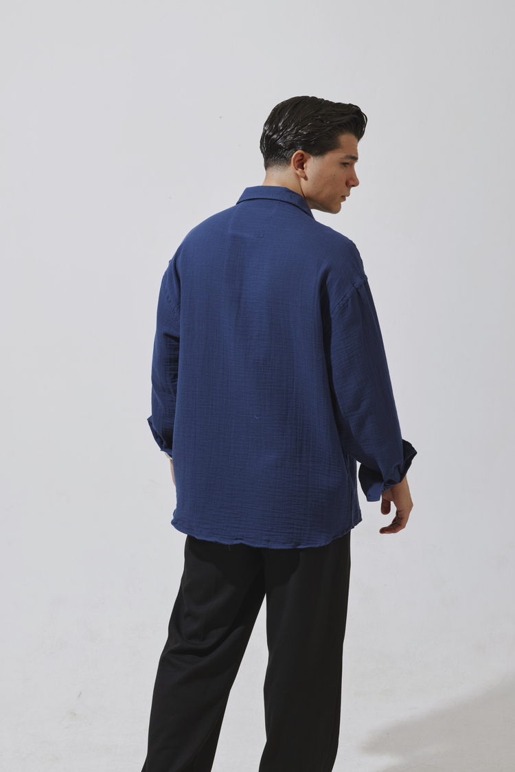 Babylon Oversize Müslin Gömlek - Navy Blue