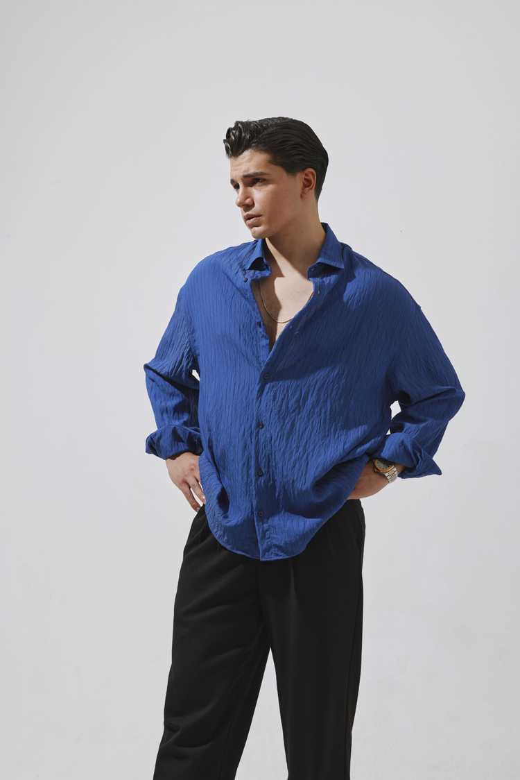 Babylon Paris Oversize Çizgili Gömlek - Navy Blue
